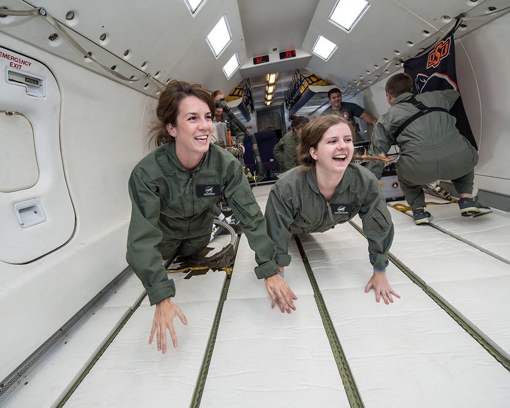 photo of aerospace students in microgravity aircraft
