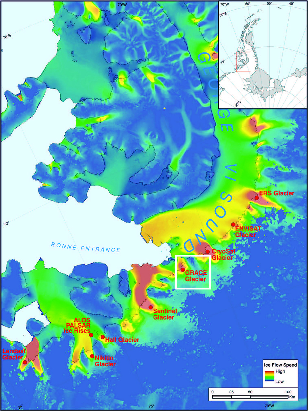 GRACE glacier naming map
