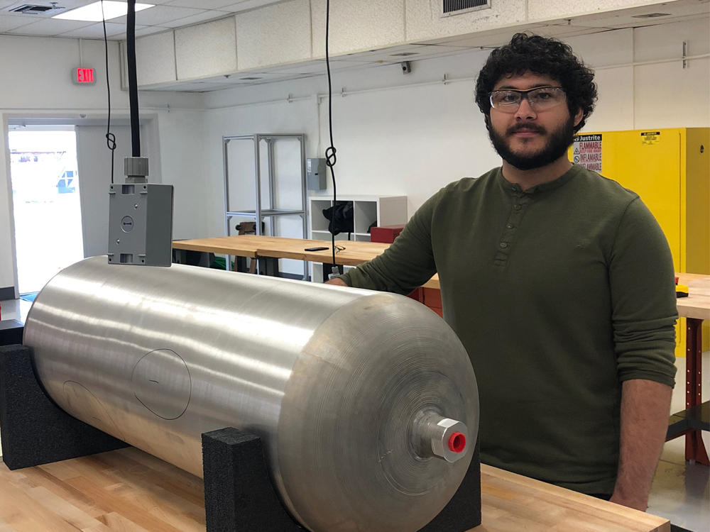 photo of trel member with rocket fuel tank