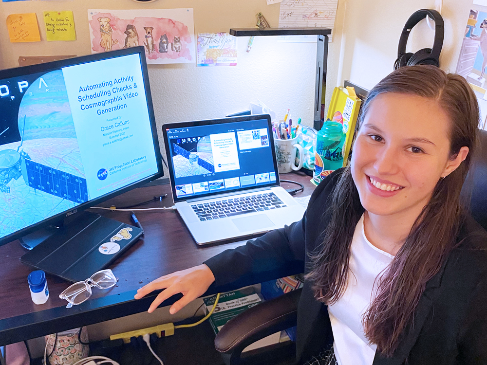 photo of grace calkins in remot office