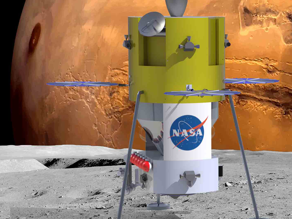 An image of the crewed exploration vehicle on the surface of Phobos with Mars in the background from HAMMER report.