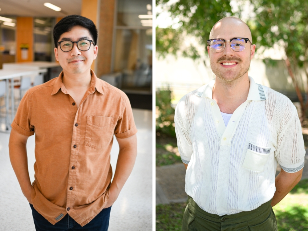 Jesse Chan and Luke Peterson in front of ASE Building
