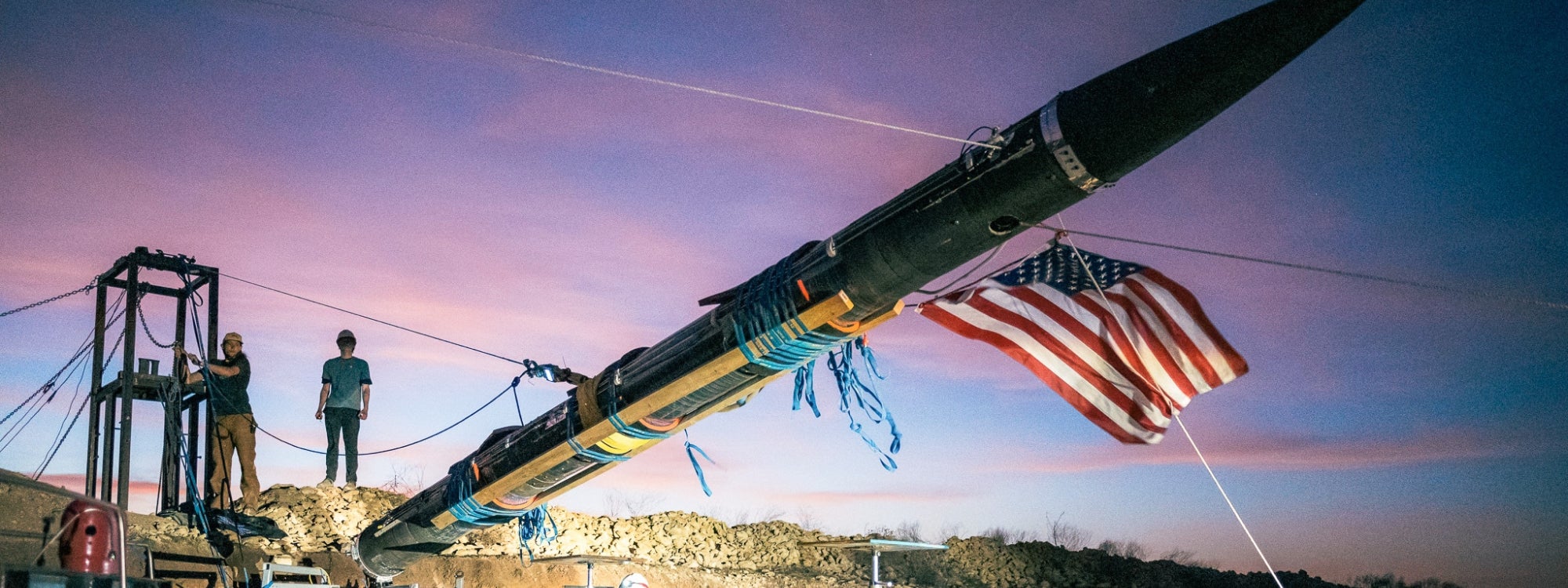 Texas Rocket Lab lifting rocket upright